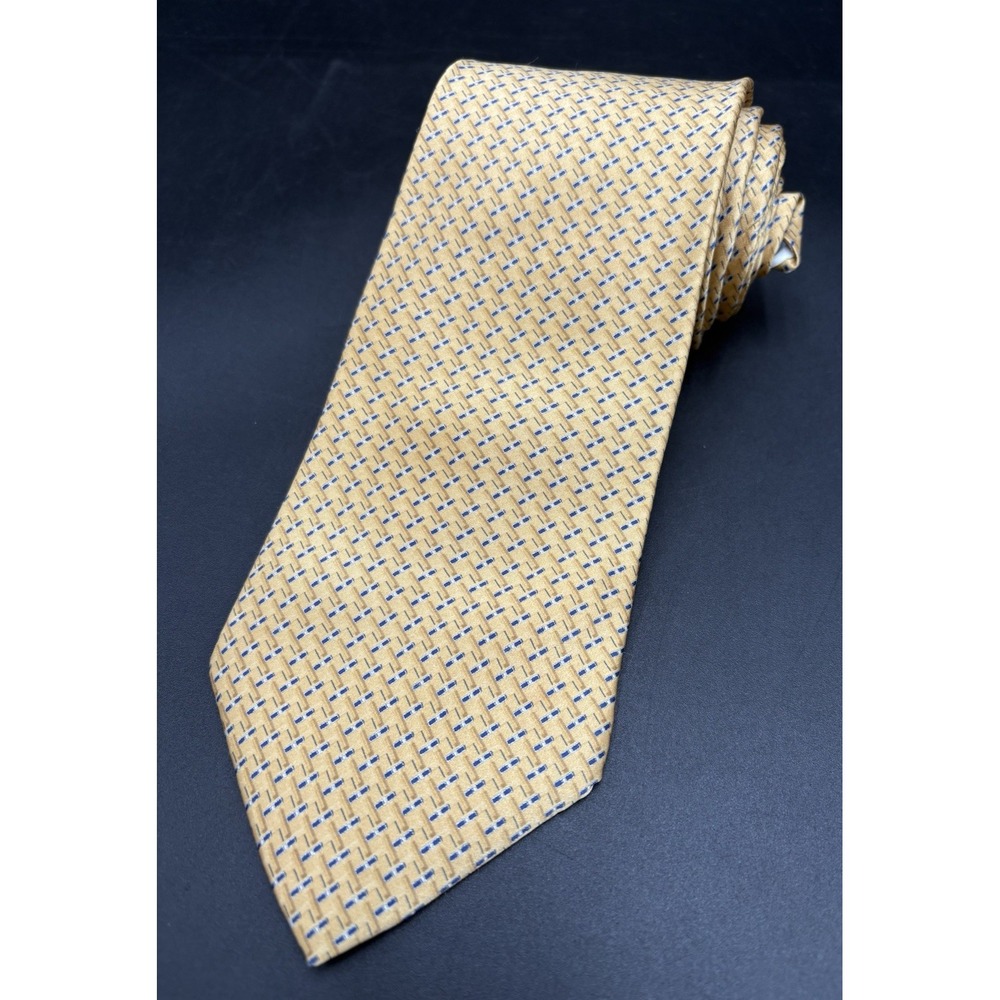 Stafford Men's Tie 100% Silk Made In USA Gold Blue 60" x 3.75" Geometric Classic